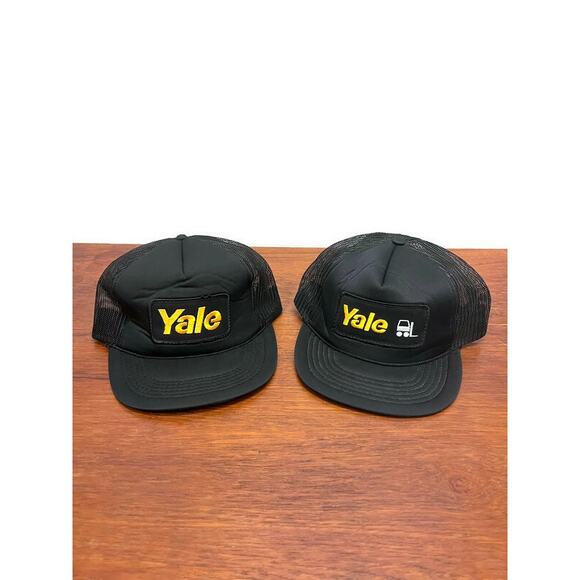 Vintage lot of 2 Yale Forklifts Patch Foam Front Black‎ Snapback Trucker Hats - Picture 1 of 13
